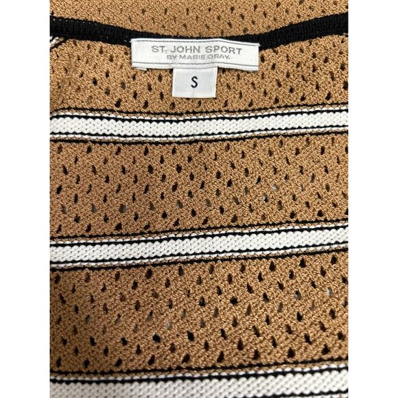 St. John Sport Brown & White Striped Knit Tank Top Y2K Neutral Tone Size Small - Picture 4 of 9